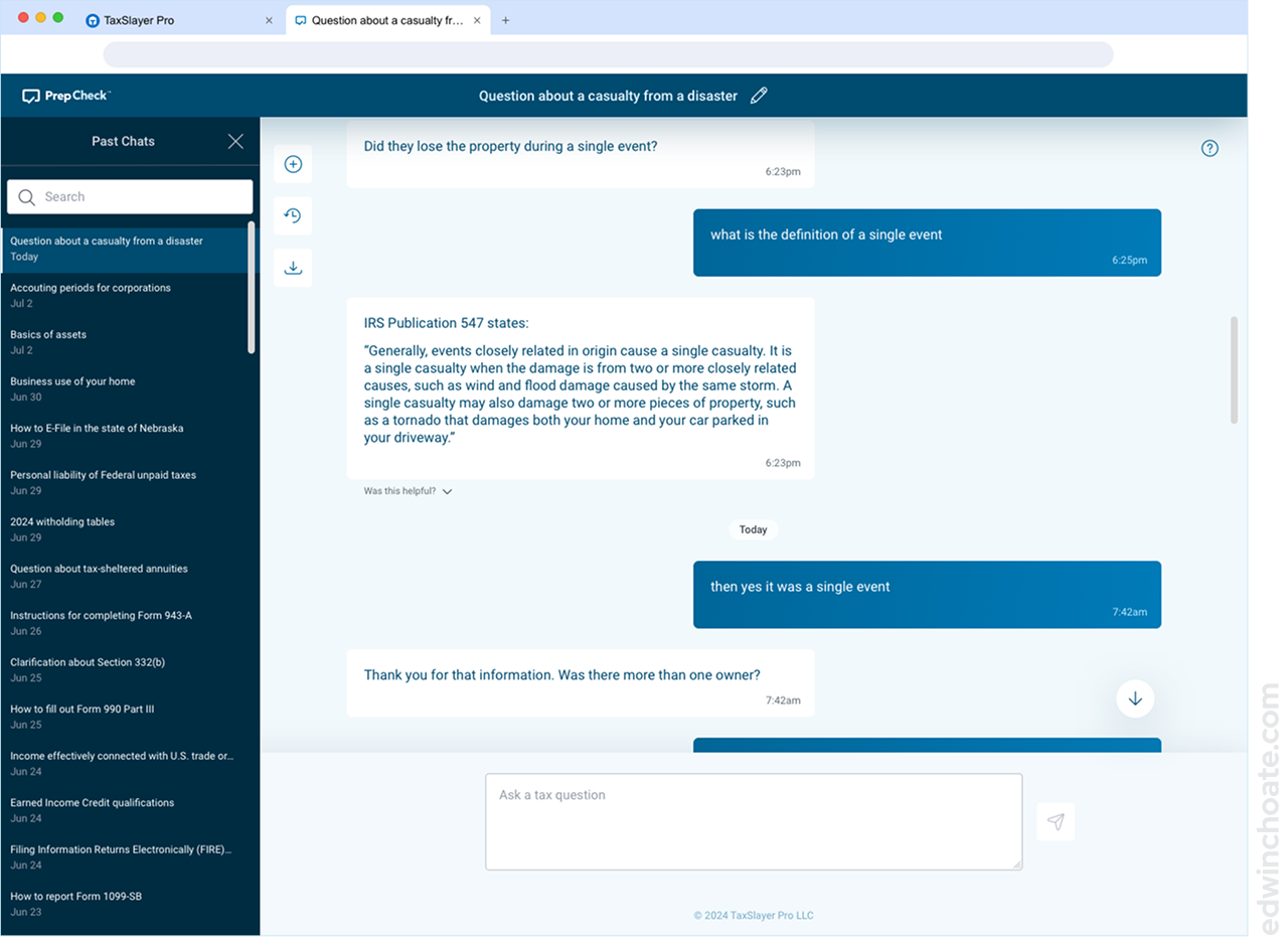 a chat thread interface with a side panel expanding, showing a list of all of the past chats