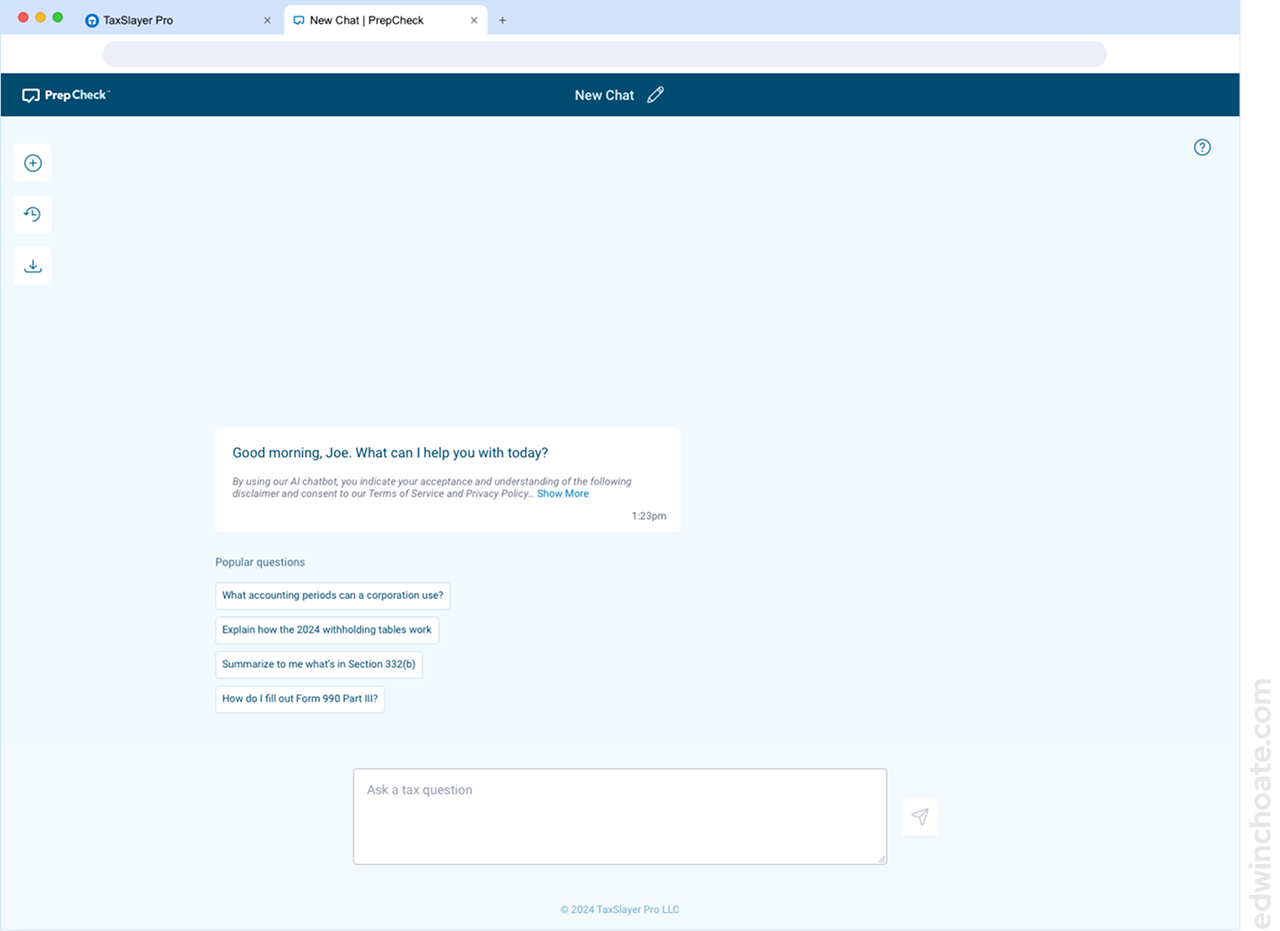 an empty chat with a welcome message and a few suggested topics for the user to try