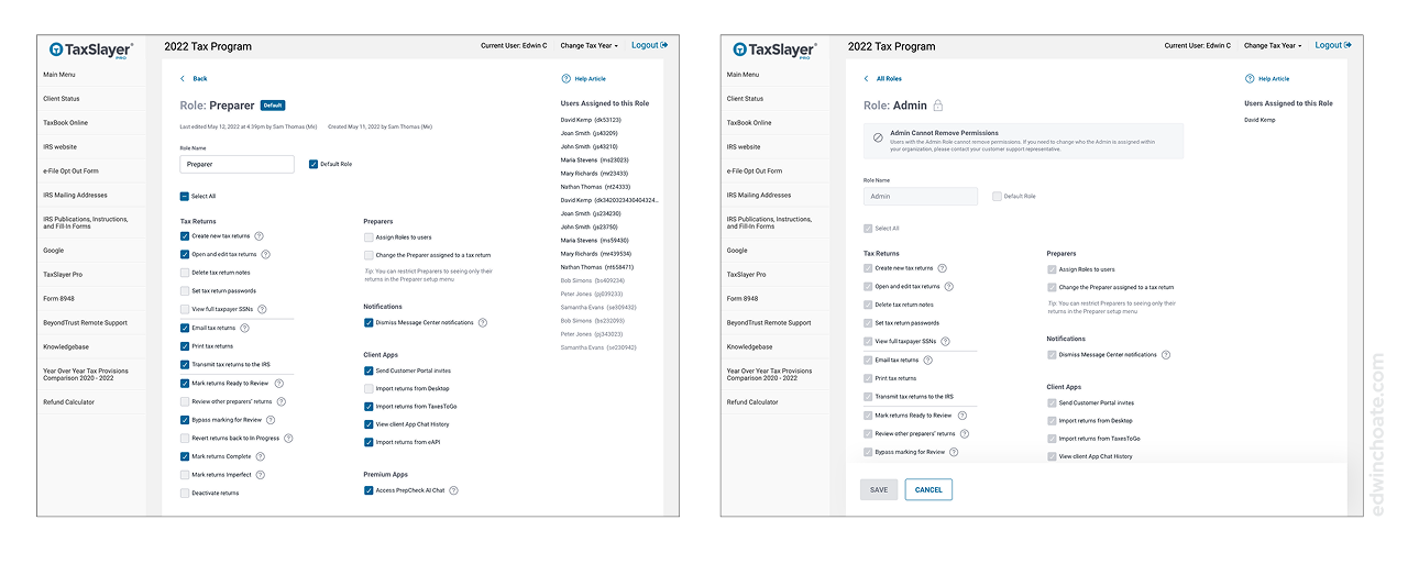 a side-by-side showing the difference between a regular Role and the Admin role, which you can't edit