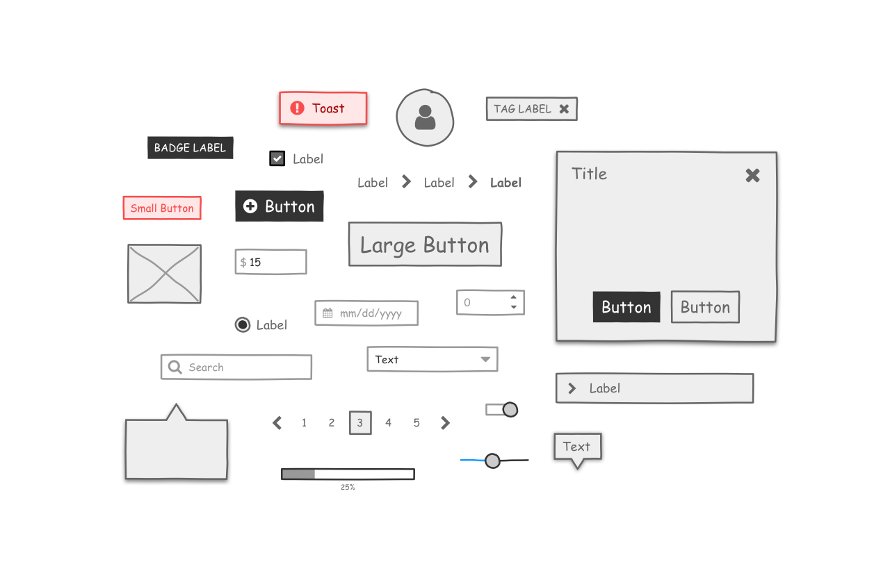 several user interface components that look hand-drawn