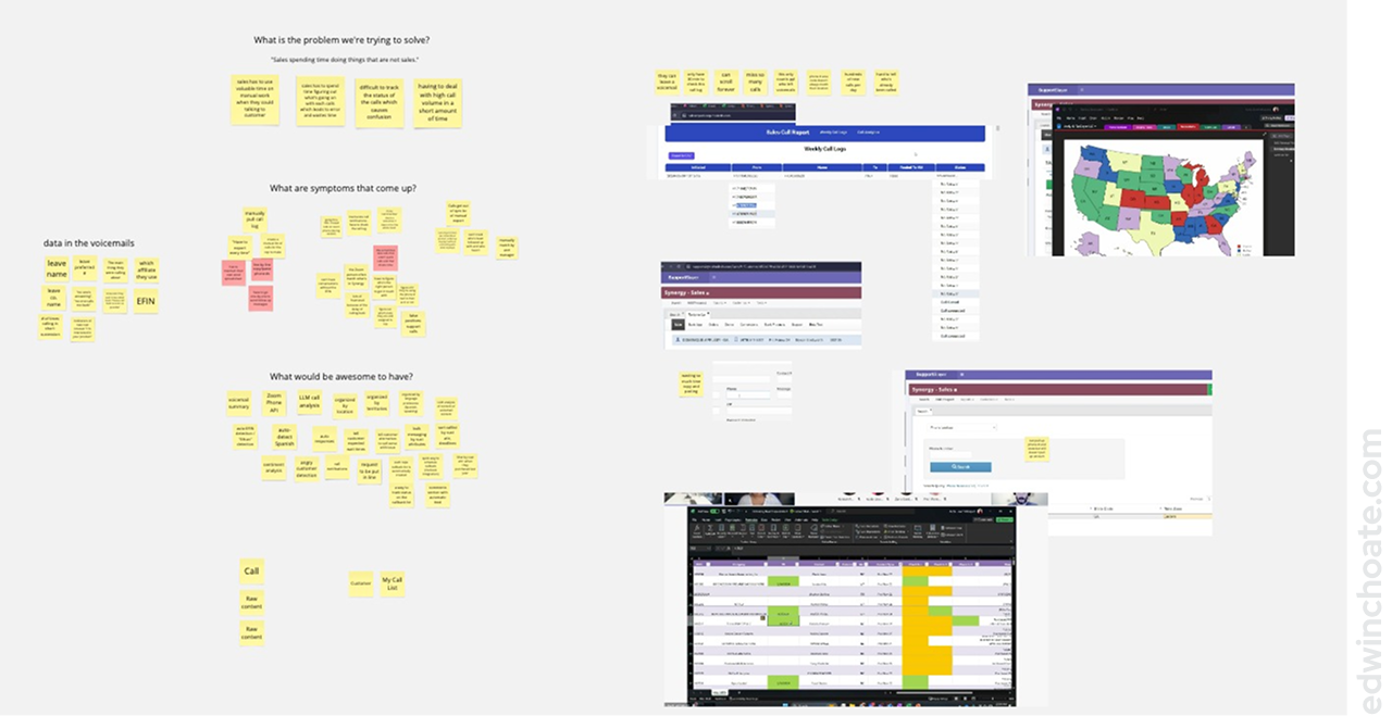 a virtual white board showing sticky notes and screenshots of a brainstorm activity