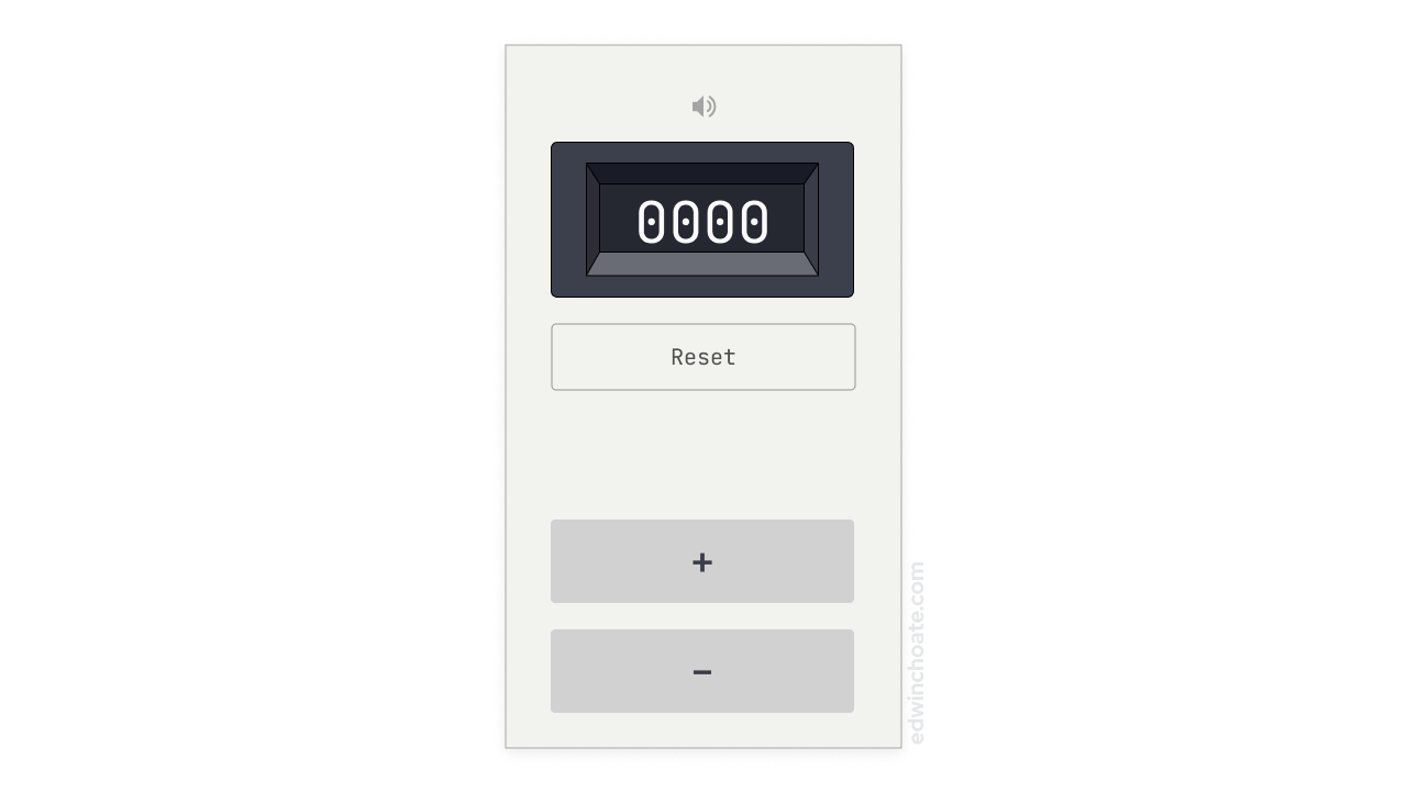 the app design which includes a four-digit numeric display a plus button, a minus button, and a reset button