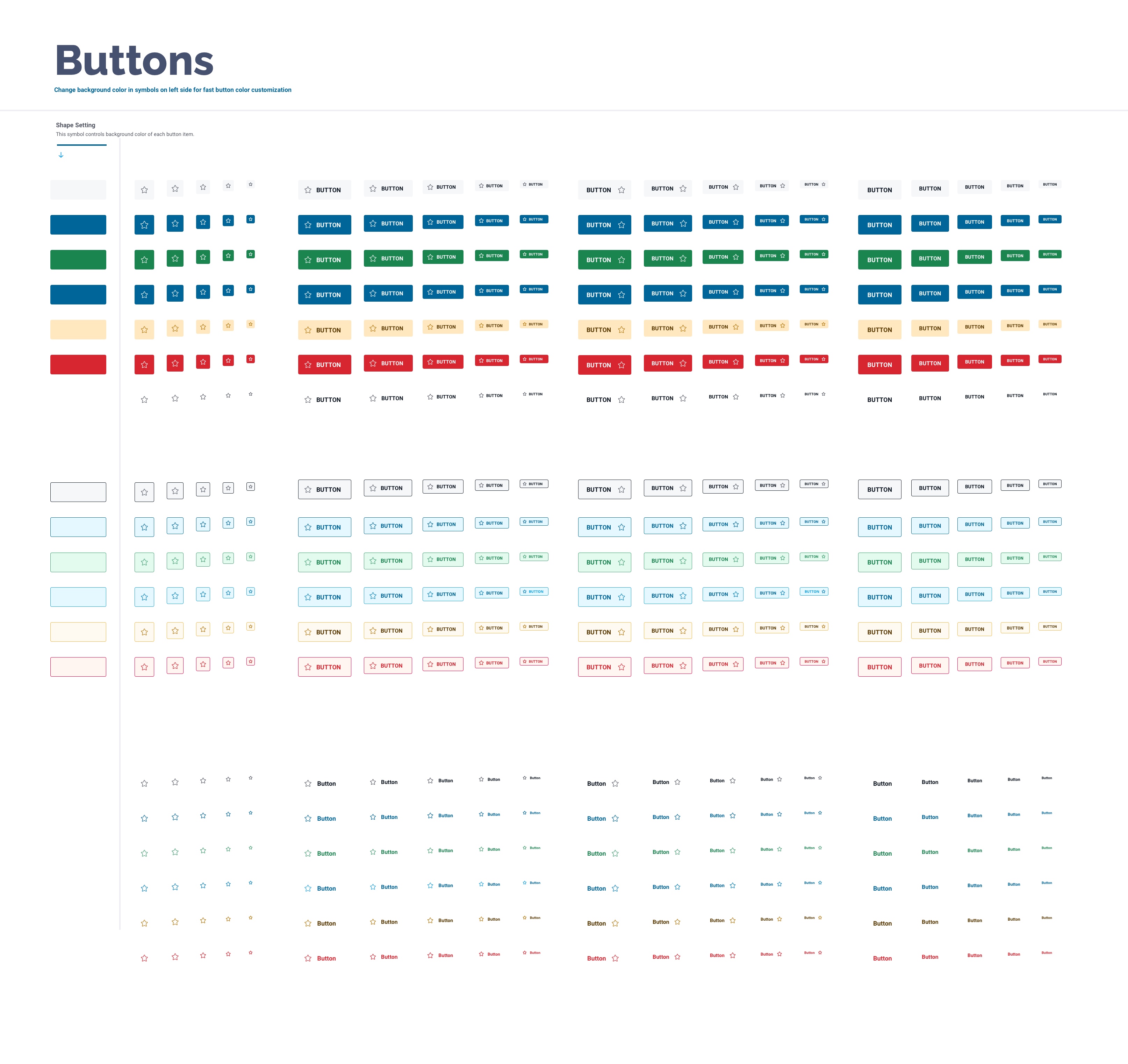 a sheet showing many different buttons states