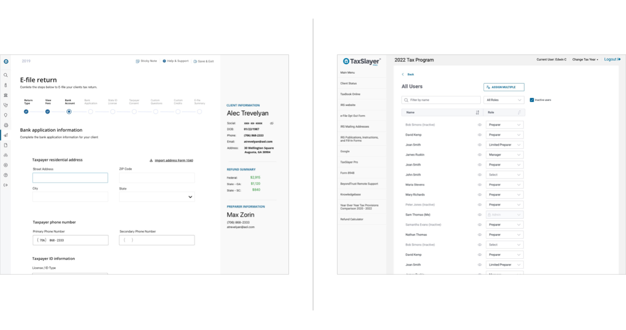 two screens side by side showing how similar the styles of the pages look before and after the design system was used