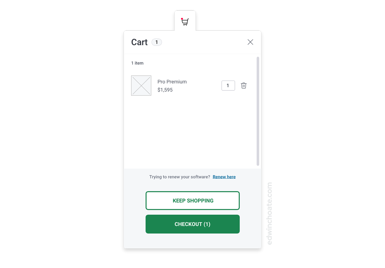 a shopping cart interface component, showing TaxSlayer Pro added to the cart