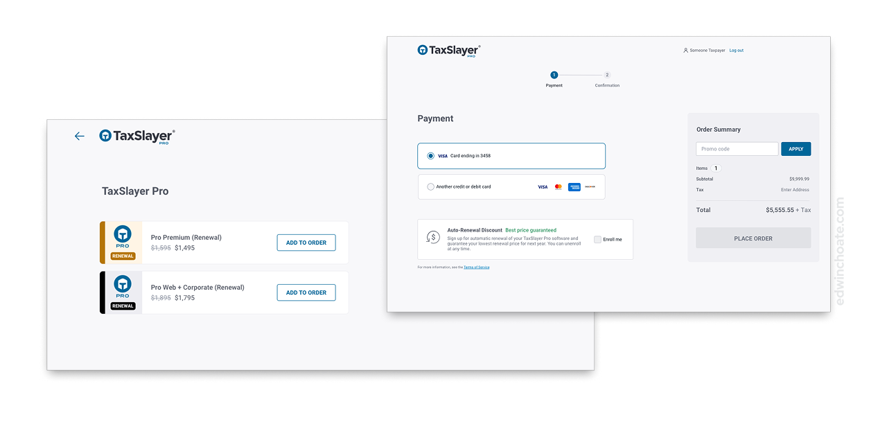the finished renewal flow, with the same screens as the new-purchase flow